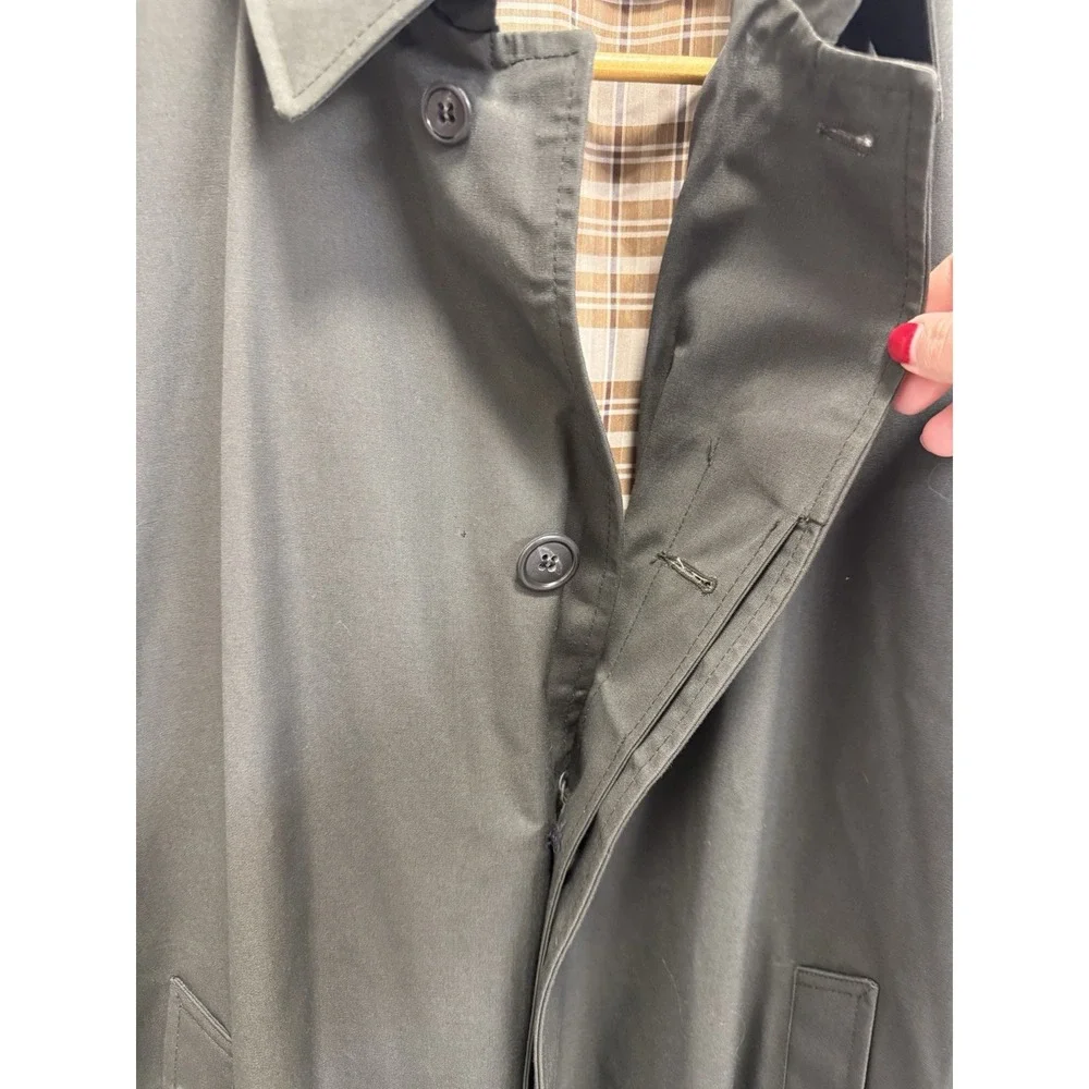 Vintage SEARS Perma Prest Trench Coat Hunter Green Button Liner Men's 40 USA 70s